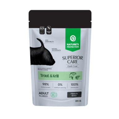 Nature's Protection Superior Care Dark Coat Grain Free Adult Trout and Krill Вологий корм для собак з темним забарвленням з форелью і крилем, 85 г